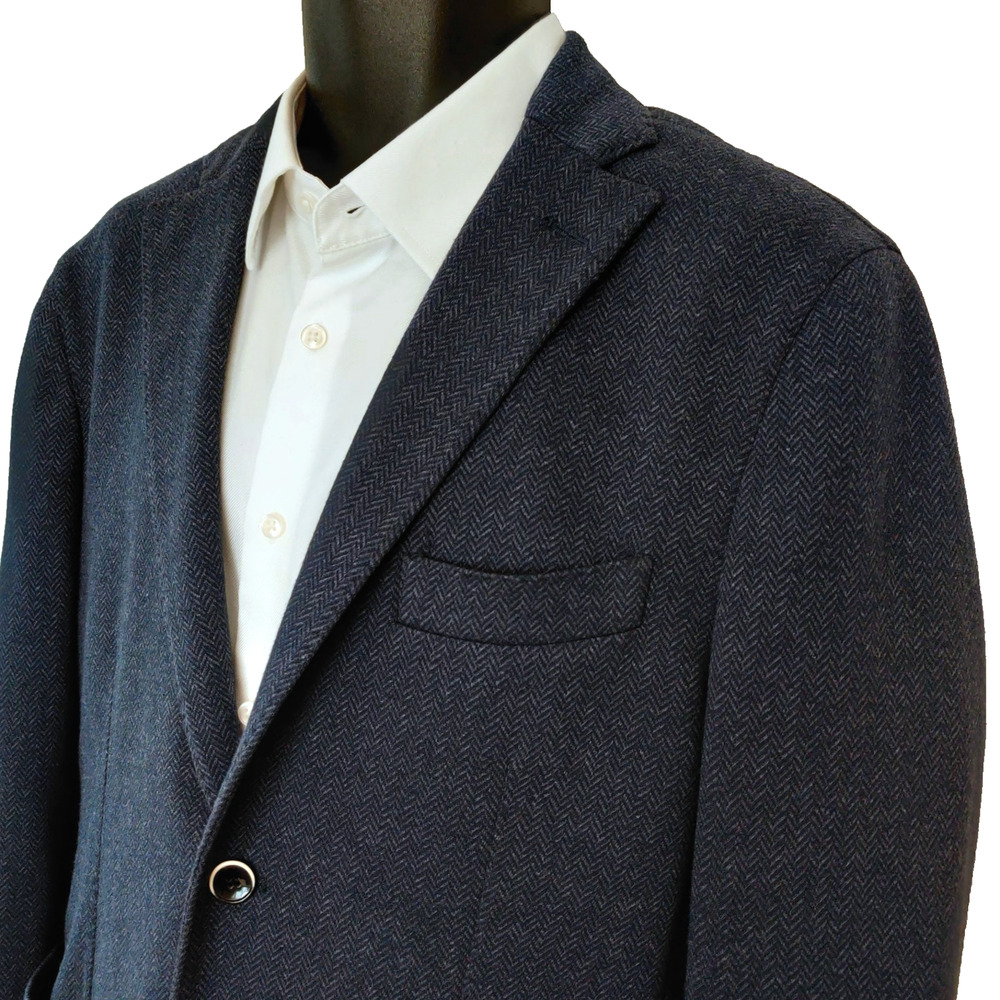Boboli Line Firenze Giacca Blazer IT 50 US 40 TG Blue Herringbone Surgeons Cuffs